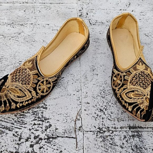 Men Khussa Handmade Embroidery Fancy Wedding Groom Flat Khusa Shoe Size 8.5US main image 9